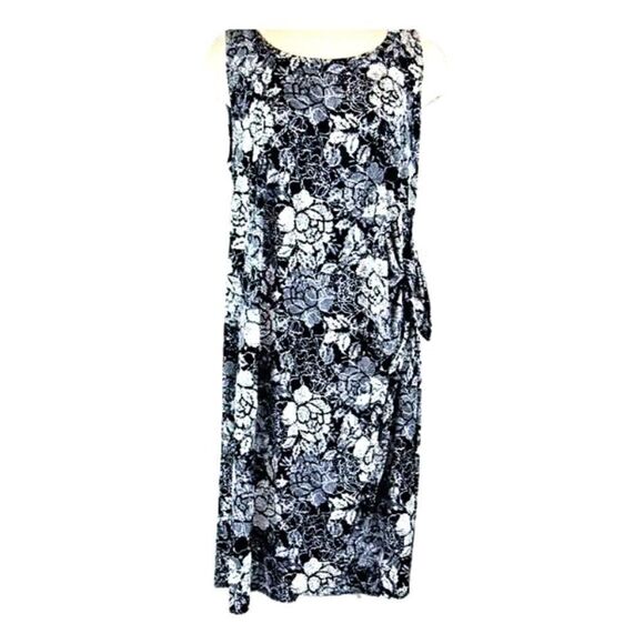 Robbie Bee Wrap Dress Knee Length Sleeveless Pullover Blue & White Plus Size - Picture 2 of 12